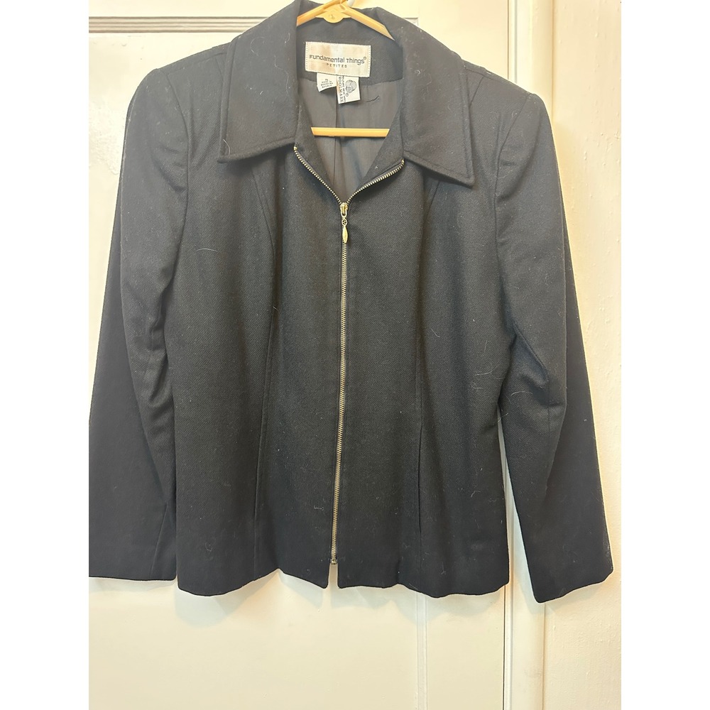 Fundamental Things Petites‎ Black 100% Wool Zip Front Jacket Coat Womens Size 4P